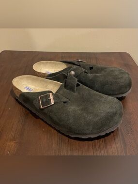 Birkenstock Boston Soft Footbed Clogs, Suede Leather, Dark Brown, EU 42